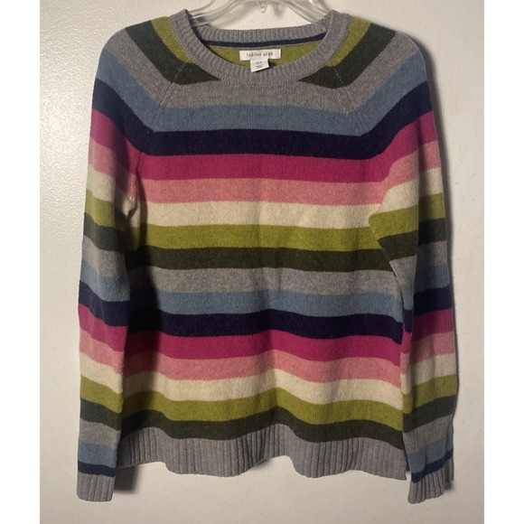 Tabitha Webb Gray and Pink Crew Neck Sweater Cozy Knit size medium lambswool